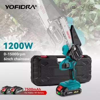 YOFIDRA 6-дюймовая мини-электрическая цепная пила, беспроводная ручка, небольшой садовый электроинструмент для раскалывания древесины, мини-цепные пилы with 2 Battery-EU plug