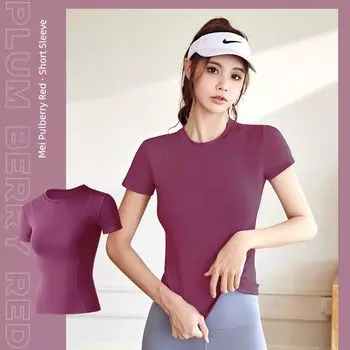 Yoga Clothes for Women 2025 New Arrival Spring and Summer Thin Outerwear Top Running Workout Clothes Sports Short-Sleeved T-shirt for Women Plum Red 3XL