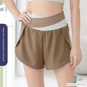 Yoga Clothes for Women 2025 Summer Thin Professional Running Quick-Drying Fitness Suit with Chest Pad Sports Short Sleeve Tops Shorts Cocoa [shorts]] 2XL [Suggested 62.50 kg-72.50 kg]]