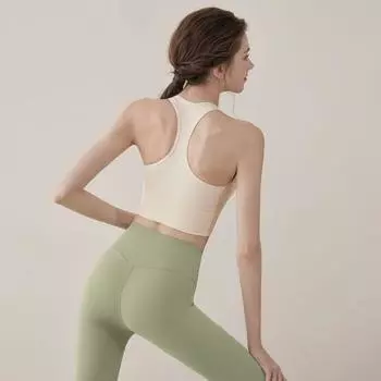 Yoga Clothes Sports Intimates Women s High Strength Shockproof Push-up Pilates Sleeveless Vest Running Workout Training Suit Creamy-white [removable chest pad]] S