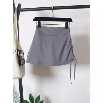 Yoga Clothes Suit Summer Simplicity Bodycon Dress Fashion Commuter Zipper Sleeveless Quick-Drying Stretch Pilates Suit Women Grey skirt (built-in safety pants) 2XL