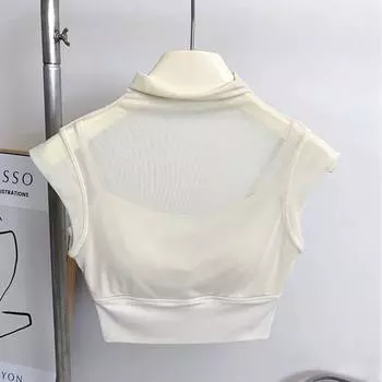 Yoga Clothes Suit Women s 2025 Summer New Arrival Sports Short Sleeve Temperament Mesh Pilates Workout Top with Chest Pad