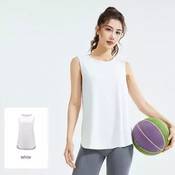 Yoga Clothes Vest Women s Beauty Back Loose Mesh Patchwork Beautiful Outerwear Top Sports and Fitness Running Training Blouse White 2XL