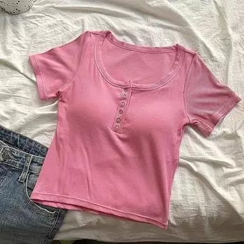 Yoga Clothes with Chest Pad Women s Summer Pilates Training Workout Top Fancy Sports Running Short Sleeve T-shirt Top Pink Free size (40.00kg -65.00kg)