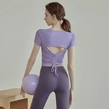 Yoga Clothes Women 2024 New Summer Beauty Back Sports Workout Clothes Advanced Sense Short sleeve Tight Training Running Top Purple M (45.00kg -50.00kg)