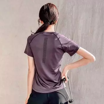 Yoga Clothes Women s Loose Summer Quick-Drying Running Short Sleeve T-shirt Internet Celebrity Cut Out Workout Clothes Sports Tops Running Suit Purple Tops L