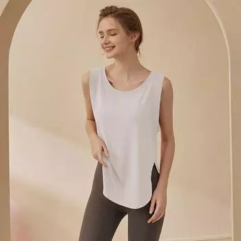 Yoga Clothes Women Sleeveless T-shirt Summer Running Training Outer Wear Quick-Drying Exercise Vest Loose Breathable Fitness Top White S