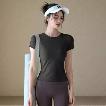 Yoga Clothes Women Spring and Summer Sports Top Breathable Short sleeve T-shirt Outer Wear Running Professional Pilates Training Workout Clothes Black L