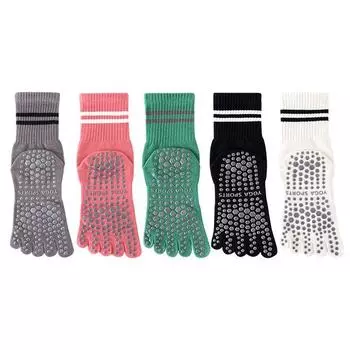 Yoga Five-Finger Socks for Women Summer Thin Tube Non-Slip Professional Pilates Socks with Shark Pants Length Socks Black + Purple