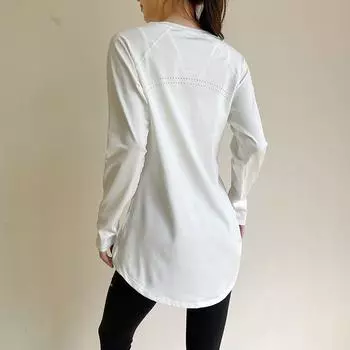 Yoga Jacket Women s Thigh-Length Slim Looking Quick-Drying Fitness Breathable Long Sleeves Plus Size Professional Sports T-Shirt Spring and Summer 407 Long sleeves White XL