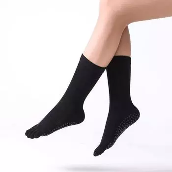 Yoga Knee Socks Socks Non Slip Professional Women Pilates Fall and Winter Special Cotton Socks Fitness Exercise Five Finger Indoor Dancing Black