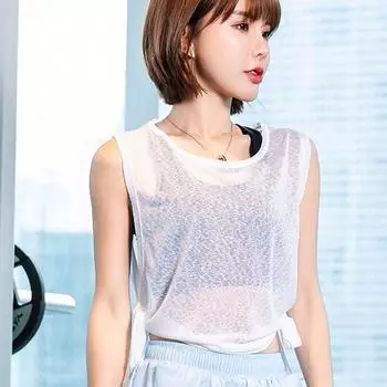 Yoga Mesh Outerwear Women s Quick-Drying Moisture Wicking Loose Breathable Running Fitness Summer Sports Vest Split Thin White L