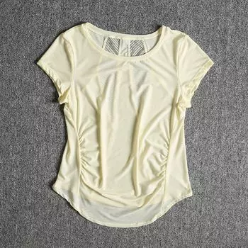 Yoga Short sleeve Exercise Top Women Summer Thin Loose Cover up Quick Drying Clothes Morning Running Walking Exercise T-shirt Workout Clothes Yellow short sleeve M