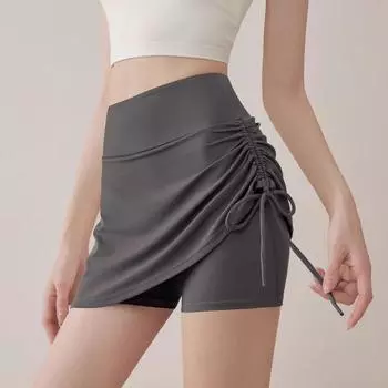 Yoga Skirt Women High Waist Hip Lift 2025 New Arrival Plus Size Plus Size Ladies Fake Two-Piece Pilates Fitness Sports Culottes Grey M(Suitable for 45.00 kg-55.00 kg]])