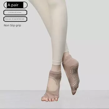 Yoga Socks Children Non Slip Professional Women s Split Toe Yoga Socks Toe Socks Pilates Socks Summer Workout Pressure Socks [1 double Non Slip grip] Open Back half toe_Khaka