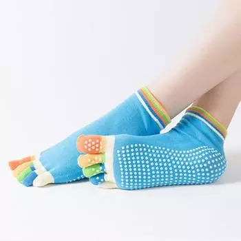 Yoga Socks Children Toe Socks Female Non Slip Professional Female Silicone Bottom Pure Cotton Yoga Socks Summer Pilates Beginner Color finger Blue(35-size 39 fit)