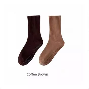 Yoga Socks Extra Thick Fluffy Loop Women s Mid Tube Stockings Fall and Winter Fitness Dance Pilates Women s Socks Non Slip Sports Room Socks Coffee + Brown