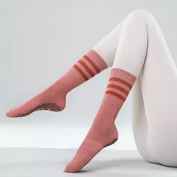 Yoga Socks Female Pilates Training Socks 2024 Autumn and Winter Thin Professional Non Slip Indoor Dedicated Knee Socks Room Socks F2432 evening glow red