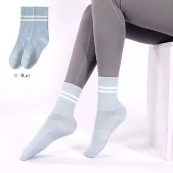 Yoga Socks Middle Tube Non-Slip Professional Women Sports Autumn Winter Heattech White Black Dance Pilates Socks Striped Socks Blue