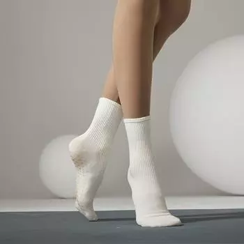 Yoga Socks Non Slip Professional Female Aerobics Spring and Summer Long Air Fitness Indoor Sports Autumn Pilates Socks Milk white [1 pair]]