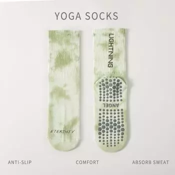 Yoga Socks Non Slip Professional Female Knee Socks Indoor Dance Fitness Non-Slip Socks Room Socks Adult Pilates Socks [Green] Vertical letters