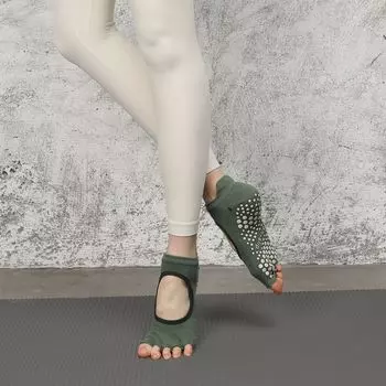 Yoga Socks Non Slip Professional Female Spring Summer and Autumn Thin Beginner Indoor Sports Pilates Aerial Toe Socks Maca Green [2 Pair]]