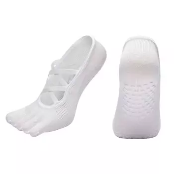 Yoga Socks Non Slip Professional Female Toe Socks Pilates Socks Indoor Room Socks Adult Fitness Non-Slip Socks W6-White