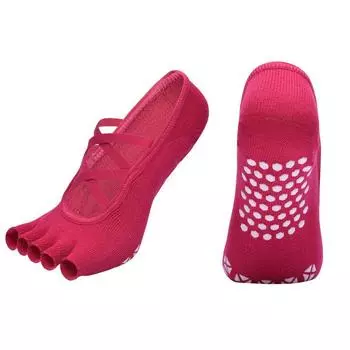 Yoga Socks Non Slip Professional Female Toe Socks Room Socks Adult Open Toe Yoga Non-Slip Socks Pilates Socks T6-Rose Red