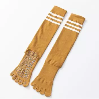 Yoga Socks Non Slip Professional Female Toe Socks Room Socks Adult Long Fitness Non-Slip Socks Pilates Socks Brown yellow