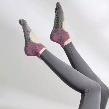 Yoga Socks Non Slip Professional Female Toe Socks Dance Fitness Non-Slip Socks Room Socks Adult Pilates Socks Gradient Grape Grey