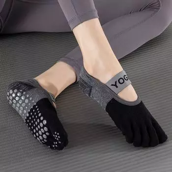 Yoga Socks Non Slip Professional Female Toe Socks Indoor Fitness Non-Slip Socks Room Socks Adult Pilates Socks (Color matching) Black