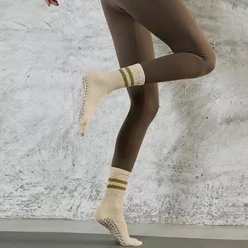 Yoga Socks Non Slip Professional Female Toe Socks Knee Socks Spring & Fall Indoor Fitness Room Socks Adult Pilates Socks Beige White