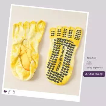 Yoga Socks Non Slip Professional Women s Toe Socks Summer Thin Indoor Fitness Room Socks Adult Pilates Socks Colored Glaze Yellow