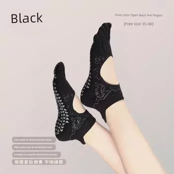 Yoga Socks Non-Slip Socks Pilates Socks Toe Socks Yoga Socks Professional Women s Summer Sports Fitness Toe Socks Thin [Open Back] Pure Color Black