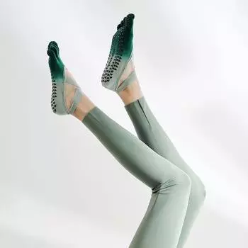 Yoga Socks Professional Non-Slip Socks Women Pilates Socks Summer Toe Socks Workout Aerobics Socks Athletic Socks Toe Socks Seagrass Green Gradient