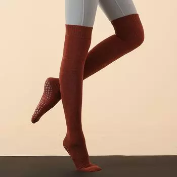 Yoga Socks Professional Yoga Socks Long Tube Non Slip over the Knee Autumn and Winter Thickening Yoga Professional Sports Pilates Socks Wine Red