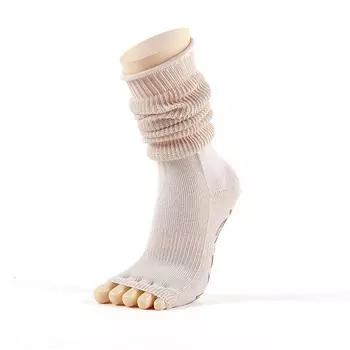 Yoga Socks Women Open Toe Socks Tube Non-Slip Socks Pilates Five Finger Room Socks Pile Socks Beige