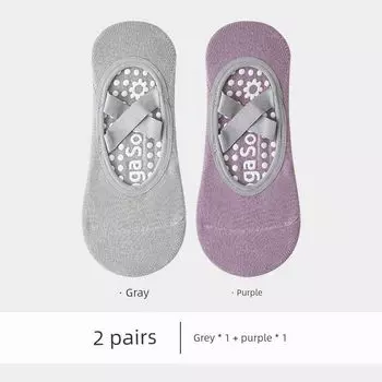 Yoga Socks Women s Spring and Summer Color Matching Middle Tube Non-Slip Professional Pilates Room Socks with Shark Pants Length Socks Short 2 pairs [gray * 1 + purple * 1]]