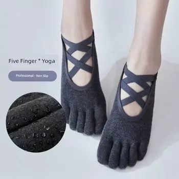 Yoga Toe Socks Non Slip Professional Female Pilates Training Indoor Sports Fitness Silicone Split Toe Room Socks Spring and Summer Beige White