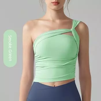 Yoga Vest Women Fixed Cup Tight Beauty Back Yoga Underwear Long Slim fit Slimming Solid Pure Desire for Fitness Smoke Green XL