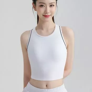Yoga Vest Women s Belt Chest Pad One-Piece Long Running Shockproof Breast Collection Contrast Color Training Sports Fitness Vest White M