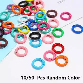 Yogodlns 10/50 шт., разноцветные металлические кольца с пружинной застежкой, открывающиеся круглые карабины, брелки, зажимы для самодельных ювелирных изделий, пряжки, аксессуары для сумок 10 pcs разноцветный