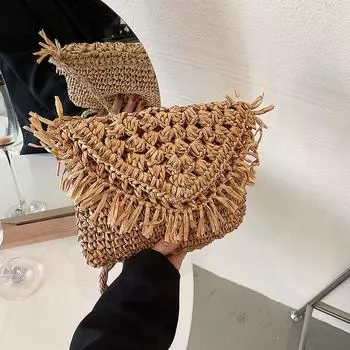 Yogodlns богемная соломенная сумка для женщин, пляжная сумка, тканая летняя сумка-конверт, полая сумка ручной работы, женская сумка-мессенджер