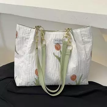 Yogodlns большая вместительная холщовая сумка с ручками сверху для женщин, модная женская сумка на плечо с вышивкой и цветочным принтом, повседневная пригородная сумка