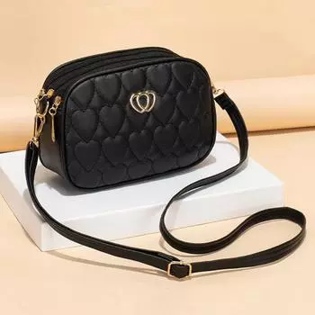 Yogodlns большая вместительная сумка через плечо с тремя молниями, новая модная и простая черная сумка на плечо для камеры в форме сердца с волнистой вышивкой