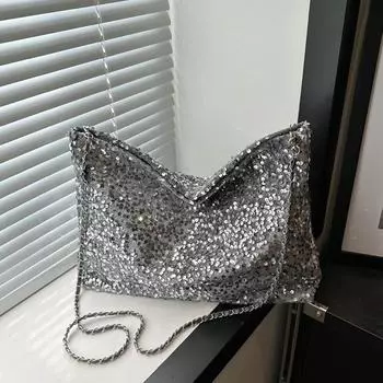 Yogodlns Большая вместительная сумка через плечо для женщин с блестками, яркая сумка-мешок, однотонная сумка через плечо, модная сумка подмышкой для работы, путешествий и покупок 38x10.5x25.5cm белый