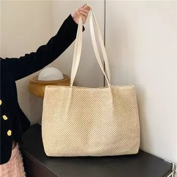 Yogodlns большая вместительная тканая сумка ручной работы, уличная пляжная соломенная женская сумка на плечо, летняя женская сумка-шоппер 42x10x32cm бежевый