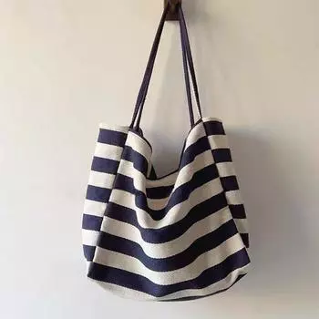 Yogodlns Повседневный стиль женские сумки новые модные большой емкости полосатые холщовые сумки через плечо женские сумки для поездок на работу 39x20x36cm чёрный