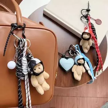 Yogodlns Cute Helmet Bear Bag Pendant Woven Rope Heart DIY Bag Accessories Handbag Hanging Backpack Pendant one size чёрный