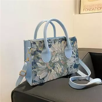 Yogodlns Цветочная Графическая Сумка-Сумка Для Женщин Модная Маленькая Квадратная Сумка Модная Портативная Сумка Дизайнерские Сумки Через Плечо 20*7.5*14.5cm чёрный